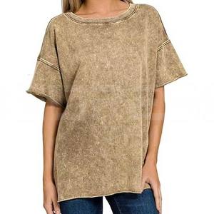 Camiseta de lavado ácido para mujer, manga corta de alta calidad, diseño de hombro caído, moda al por mayor - Product Image 6
