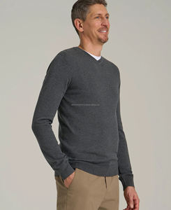 Sweat-shirt pour homme de qualité supérieure, col en V, coupe ajustée, 100% coton, respirant, bordure côtelée, motif uni, broderie numérique - Product Image 3