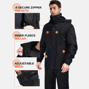 Conjunto Cortavientos Unisex de Lona Ligera con Capucha, Impermeable, Ecológico, Color Negro, Manga Larga, Deportivo, de la Mejor Calidad - Product Image 3