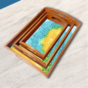 Elegante bandeja de servicio de madera de diseño aspecto natural decorativo Tecnología artesanal - Product Image 4