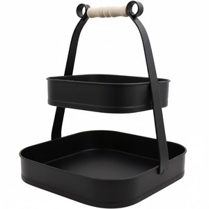 Support de plateau en fer à deux niveaux de forme carrée avec revêtement en poudre dorée antique avec poignée pour la décoration de fêtes et d'événements, écologique - Product Image 6