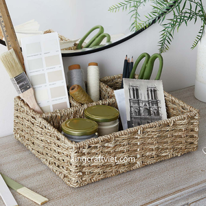 Cesta de jacinto de agua Natural hecha a mano con divisores, utensilio de ratán de mimbre, cesta de almacenamiento de algas marinas para organizar alimentos - Product Image 3