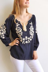 Blusa bordada mexicana de estilo bohemio para mujer, blusa de rayón de verano, transpirable, de secado rápido, 100%, algodón orgánico, patrón Floral - Product Image 6