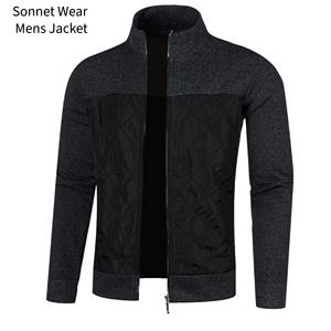 Mens Color Blocked <b>Zip</b>-<b>Up</b> <b>Jacket</b> Soft Knitted Sleeves and Stand Collar for Outdoor Casual Wear - Product Image 3