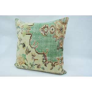 Beige Vintage Floral Toile Kantha Patchwork almohada de lana 32x32 pulgadas cojín bordado para sofá o decoración del hogar - Product Image 3