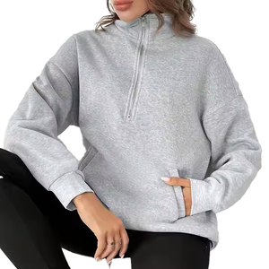 Fabricant OEM Vente en gros Poches Entraînement Manches longues Demi fermeture éclair pour femmes Vêtements de sport amples Sweats à capuche pour femmes - Product Image 5
