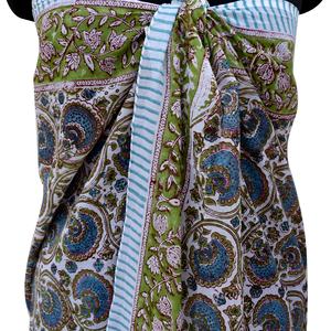 Designer Indian Luxury Block Printed Sarong Handmade <b>White</b> Cotton <b>Voile</b> Headscarf Traditional Beach Cover Ups Swimwear - Product Image 2