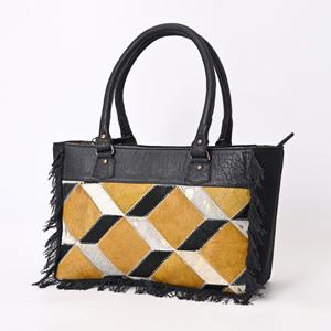 Sac fourre-tout zippé en cuir de vachette véritable pour femme, style western, sac de week-end à motif diamant - Product Image 2