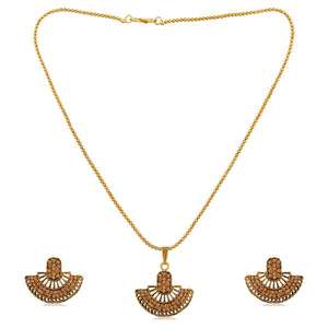 Kriaa <b>Fine</b> <b>Jewelry</b> <b>Set</b> Gold Plated Brown Austrian Stone Pendant 1202327G - Product Image 1