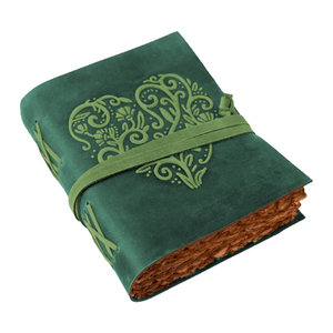 Journal antique en cuir véritable gaufré pour femmes 240 pages cahier relié motif de coeur classique pour croquis écriture dessin - Product Image 1