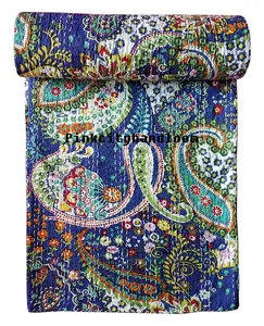 Manta Reversible, colcha de algodón, acolchado bohemio, funda de cama de tamaño doble, venta al por mayor, lote de edredones Kantha Vintage indios