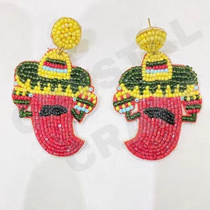 Lemon Yallow Fashion Dangle Earrings <b>Necklace</b> Jewelry Set New Arrival <b>Cross</b>-Border Handmade Glass Seed Beads Gold Trendy - Product Image 3