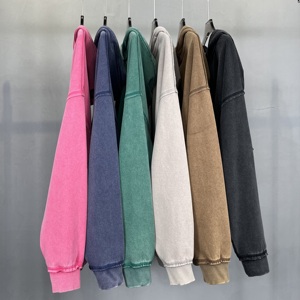 เสื้อฮู้ดดี้ปักลายแบบกำหนดเอง ล้างสีแบบแอซิดวอช ผ้าฝ้าย 100% ซิปหน้า ดีไซน์เนอร์ หนานุ่ม สไตล์วินเทจ ผู้ชาย ลุคดิสเทรส - Product Image 5