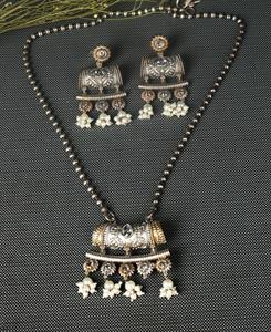 Two Tone Oxidized Silver <b>Necklace</b> <b>earring</b> <b>set</b> Handmade Indian Jewelry - Product Image 2