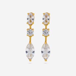 Pendientes de Plata 92.5 con Diseño de Pluma Geométrica de Moda 191426 y Zirconia en Forma de Gota de Agua para Bodas, Fiestas o Regalo - Product Image 1