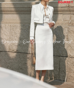 Self Portrait Blazer With 2 Faux Pockets on Both Sides Dragonex Certified 100% Cotton for Women With Delicate White Silk Color - Product Image 2