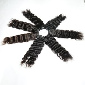 100% Cutícula natural sin procesar alineada 13*4 Extensiones de cabello humano de templo indio virgen ondulado frontal en color negro crudo - Product Image 4