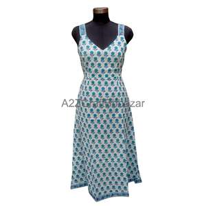 Vestido Midi sin Mangas, 100% Algodón Puro, Hecho a Mano, Estilo Vintage, Estampado Floral, Cuello en V, Ecológico, de Secado Rápido y Transpirable, para Mujeres y Niñas - Product Image 1