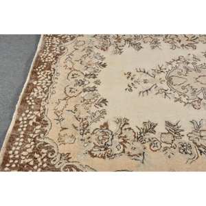 พรมตุรกีวินเทจคลาสสิกสีเบจสีน้ำตาลขนาด5.8x9.6ฟุตผ้าขนสัตว์เย็บปะติดปะต่อพื้นที่ขนาดใหญ่ที่มียางรองสำหรับห้องโถงหรือห้องนอน - Product Image 4