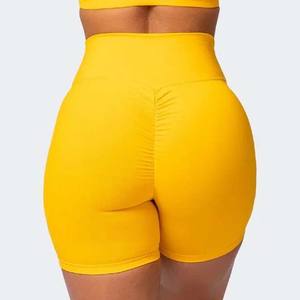High Waist Women's Workout <b>Shorts</b> Breathable Polyester Spandex Yellow Pattern <b>Decoration</b> OEM Service Cheap Price - Product Image 4