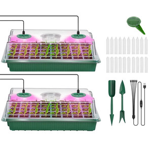 Set of 2 Mini Greenhouses Germination Boxes with LED <b>Lighting</b> Accessories Seed Tray - Product Image 1