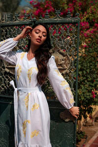 เดรสลำลองสไตล์โบฮีเมียนสำหรับผู้หญิงยูเครน คอลเลคชั่นฤดูร้อนปี 2026 ขายส่ง แขนยาว ความยาวปานกลาง ลายพิมพ์ผ้าฝ้ายเรียบง่าย สไตล์ชายหาด - Product Image 3