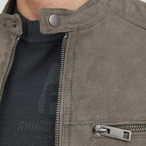 Veste en cuir suédé pour homme avec logo personnalisé, col montant, position avant, écologique, de haute qualité, streetwear - Product Image 6