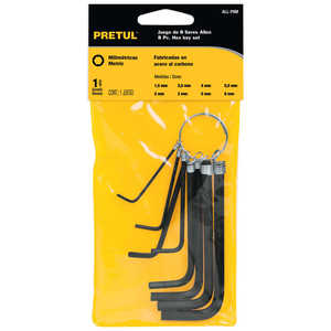 Jeu de clés hexagonales en acier allié de qualité industrielle Pretul All-P8M, 8 pièces, taille métrique en millimètres avec finition oxyde noir et porte-clés, Du - Product Image 1