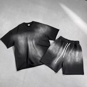 Ensemble T-shirt et short décontracté délavé à l'acide, respirant, style streetwear tendance, effet vieilli, imprimé logo personnalisé, délavé pour l'été - Product Image 3