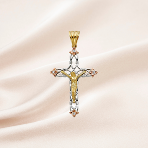 Nueva llegada de lujo 14K Tri tono chapado en oro crucifijo Cruz colgante Cubic Zirconia diamante joyería para Niños Cristianos - Product Image 4