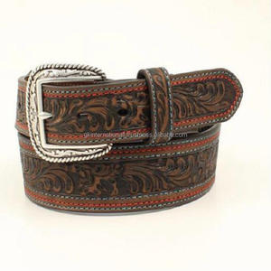 Nouvelle arrivée ceinture d'outillage en cuir occidental à motif repoussé à la main triple cousu pour unisexe avec boucle florale finition argent vintage - Product Image 2