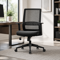 Chaise de bureau ergonomique en maille avec soutien lombaire réglable, pivotante, avec accoudoirs fixes et roulettes en PU