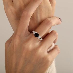 Jeulia Rose Gold Plated Brass Cluster <b>Ring</b> with <b>Black</b> Round Cut Floral Twist Design - Product Image 5