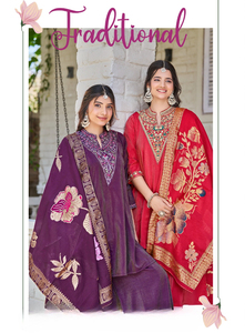 Ligero Heavy Shimmer bordado cuello trabajo 3 piezas de secado rápido Kurti con Plazo y Dupatta Set para ocasiones de fiesta - Product Image 4