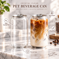 Boîtes de boisson en plastique PET transparentes de 330 ml et 500 ml, bocaux personnalisés de qualité alimentaire pour sodas, jus, gâteaux et boissons