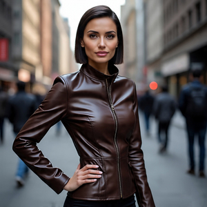 Chaquetas de invierno para mujer, chaquetas de moto con cremallera acolchada de cuero de piel de oveja | Chaqueta de cuero de piel de vaca con cremallera completa informal para mujer - Product Image 2