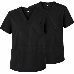 Women's <b>Purple</b> V-Neck <b>Scrub</b> Top Short Sleeve Cotton Polyester Blend Woven Breathable Multi Pocket Medical Hospital Nursing Work - Product Image 2
