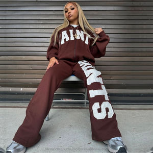 Chándal personalizado de alta calidad, ropa de calle polar de algodón, conjunto de pantalones de chándal con cremallera y Sudadera con capucha, chándales extragrandes de invierno para hombre - Product Image 3