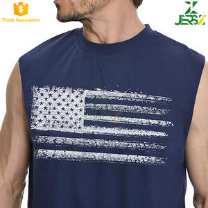 Camiseta sin mangas formal para hombre, 100% algodón, con estampado de la bandera estadounidense, cuello alto, de secado rápido, personalizable, para entrenamiento en el gimnasio de verano - Product Image 2