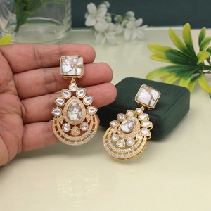 Handmade Royal Kundan Pearl hanging <b>Earrings</b> for Women <b>Beautiful</b> Gemstone Meenakari Detailing Fashion Accessories India Shop - Product Image 2