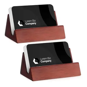 2 Pieces Wood Business Card Holder for Desk Wooden Business Card Display Stand Postcard Holder Wooden Business Card Display