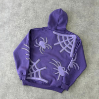 Sudadera con Capucha de Algodón Ecológico para Hombre, con Cierre de Cremallera de un Cuarto, Bordado de Telaraña, Estilo Casual y a la Moda, Venta al por Mayor OEM