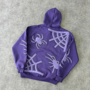 เสื้อมีฮู้ดผ้าฝ้ายผสมเป็นมิตรกับสิ่งแวดล้อมสำหรับผู้ชายปักลายใยแมงมุมแบบมีซิปไตรมาสแบบลำลอง - Product Image 4