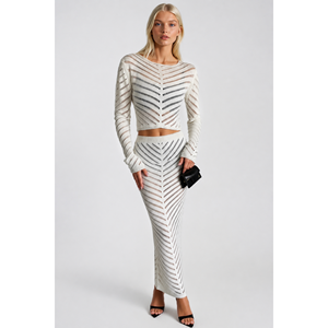 Orgu-Muster Crop-Bluse Maxirock Zweiteiliges Strickset - Gelb - Gelb - Product Image 5