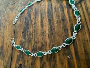 Proveedor de joyería de plata 925 personalizada fina dispersa minimalista verde ónix piedra preciosa corte ovalado pulsera de eslabones de cadena de mano para mujer - Product Image 2