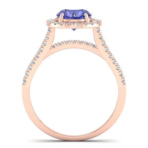 Bague en Tanzanite de 1,3 Carat, Taille Brillant Rond, Prix de Gros REYES, en Or Massif 14K, Certifiée IGI, Halo de Diamants - Product Image 4