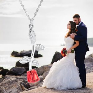 สร้อยคอเผาศพสีแดงสำหรับขี้เถ้าดอกไม้เครื่องประดับศพสแตนเลสจี้สำหรับผู้หญิงผู้ชายที่ระลึกกำหนดขนาดได้เอง - Product Image 4