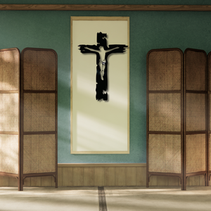 Croix murale en métal noir Jésus Crucifix Sculpture murale suspendue Design religieux Cadeau pour la fête des mères (Taille 12,59x9,84 pouces) - Product Image 4