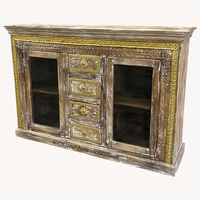 Meubles de maison rustique blanc, commode à tiroirs de détresse, armoire en bois de ferme, Style folklorique, sculpté, armoire de rangement en bois massif, armoire en verre