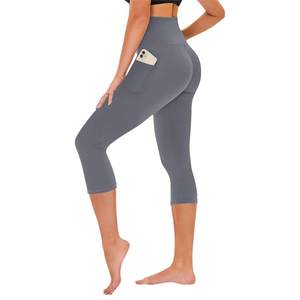 High Waisted Black Capri <b>Leggings</b> for Women Solid Elastic Waist Closure <b>with</b> <b>Pockets</b> Knee Length Yoga Workout Pants Buttery Soft - Product Image 4